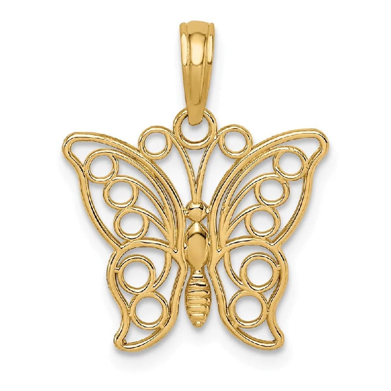 14k Yellow Gold Polished Cutout Butterfly Pendant, 16mm