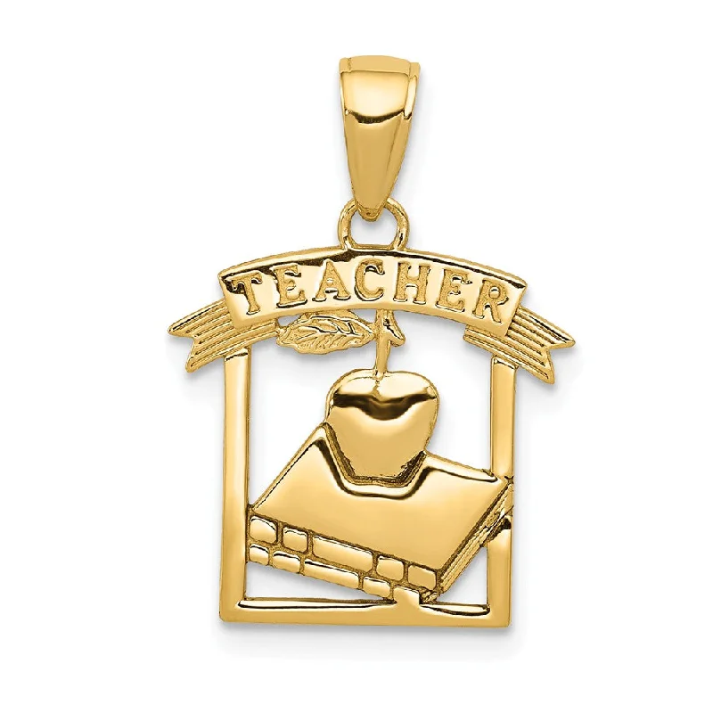 14k Yellow Gold Polished Framed Teacher Pendant