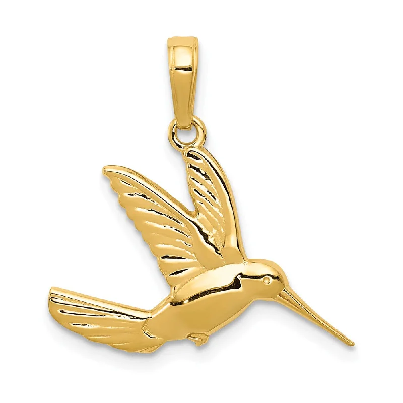 14k Yellow Gold Polished Hummingbird in Flight Pendant