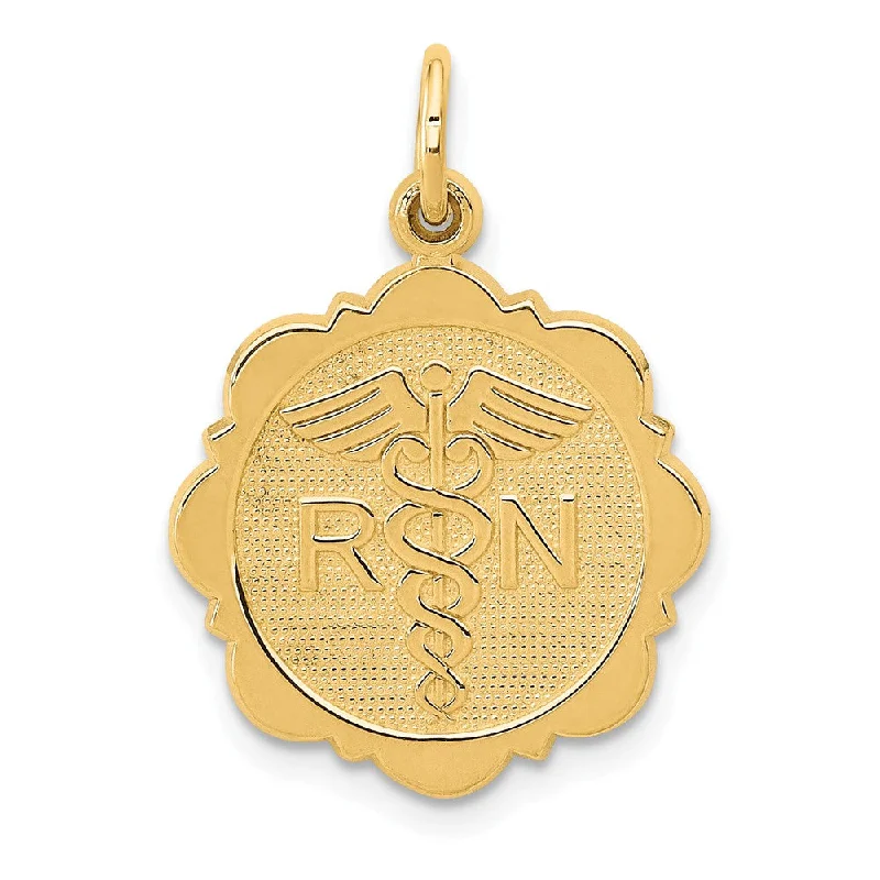 14k Yellow Gold Registered Nurse Disk Charm, 16mm