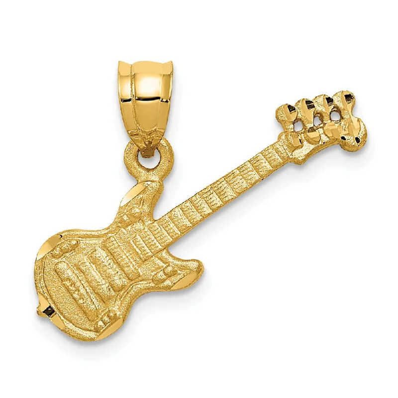 14k Yellow Gold Satin and Diamond Cut Guitar Pendant