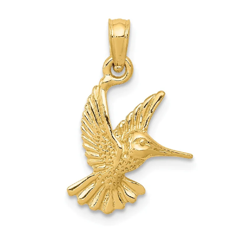 14k Yellow Gold Small 2D Hummingbird Pendant