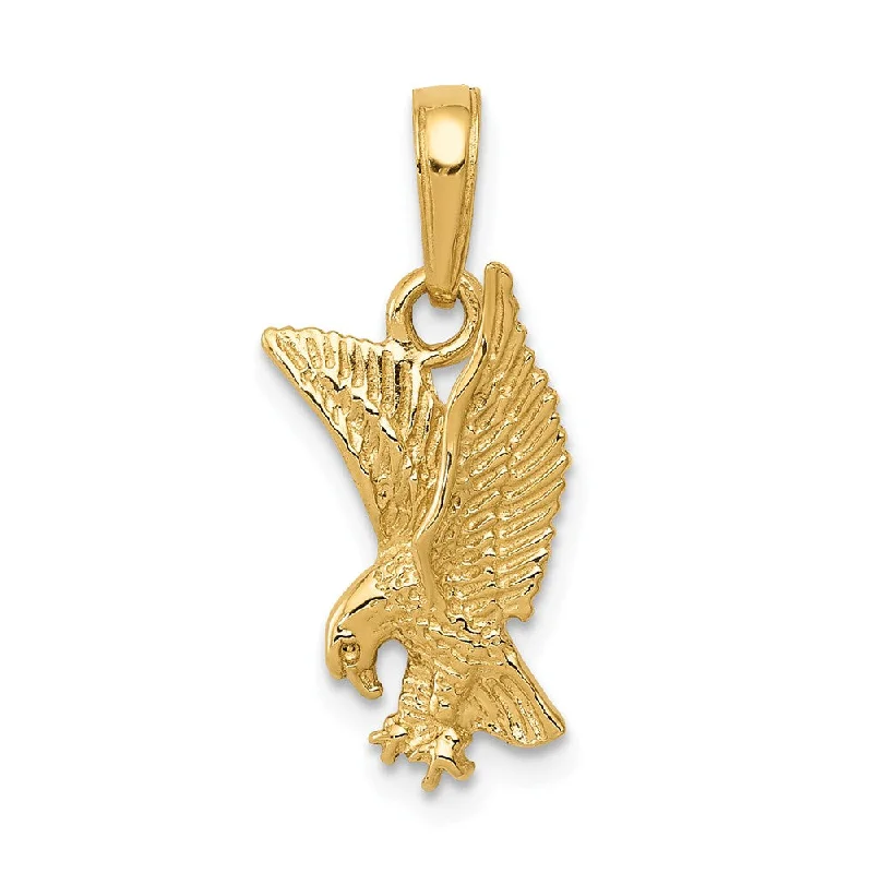 14k Yellow Gold Small 2D Landing Eagle Pendant