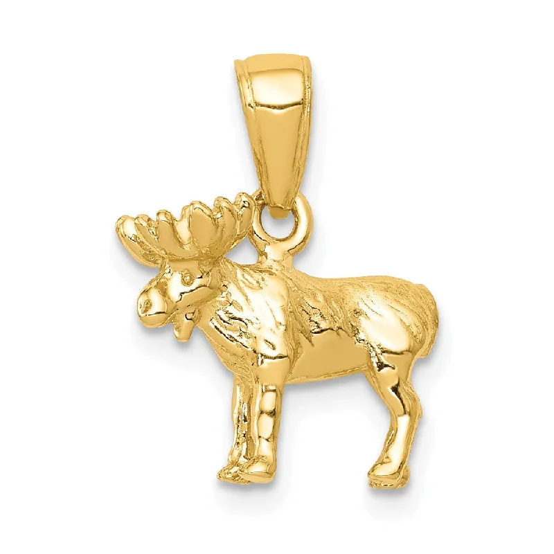 14k Yellow Gold Small 3D Polished Moose Profile Pendant