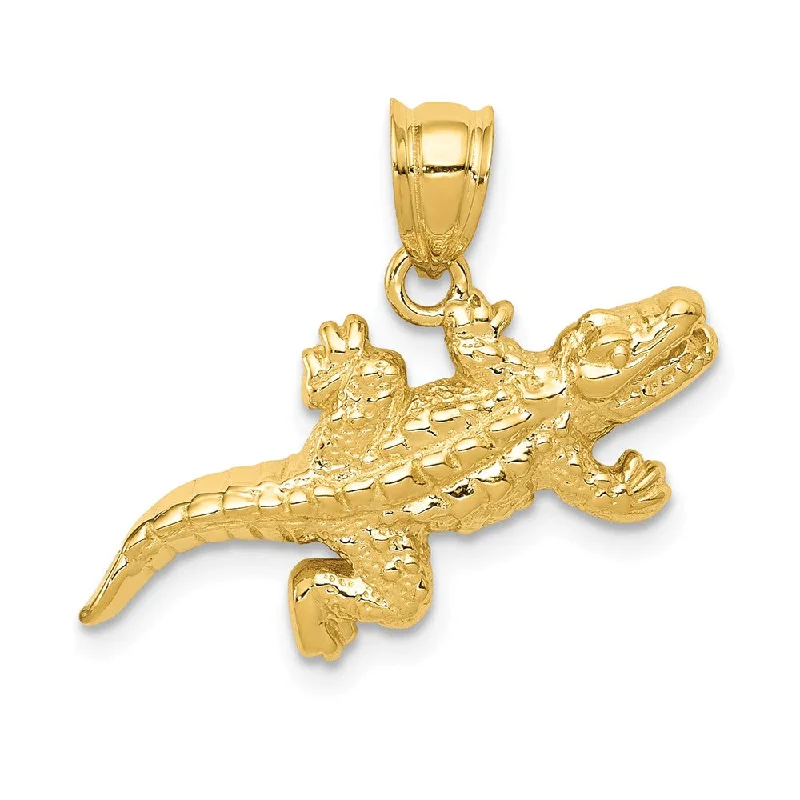 14k Yellow Gold Small Polished 2D Alligator Pendant