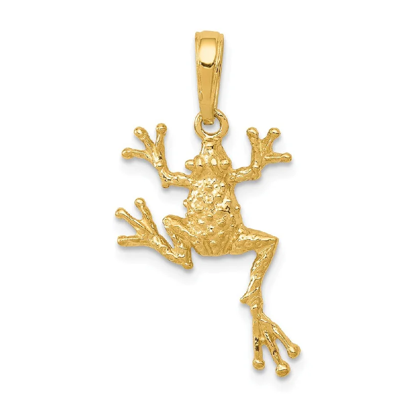 14k Yellow Gold Textured 2D Frog Pendant