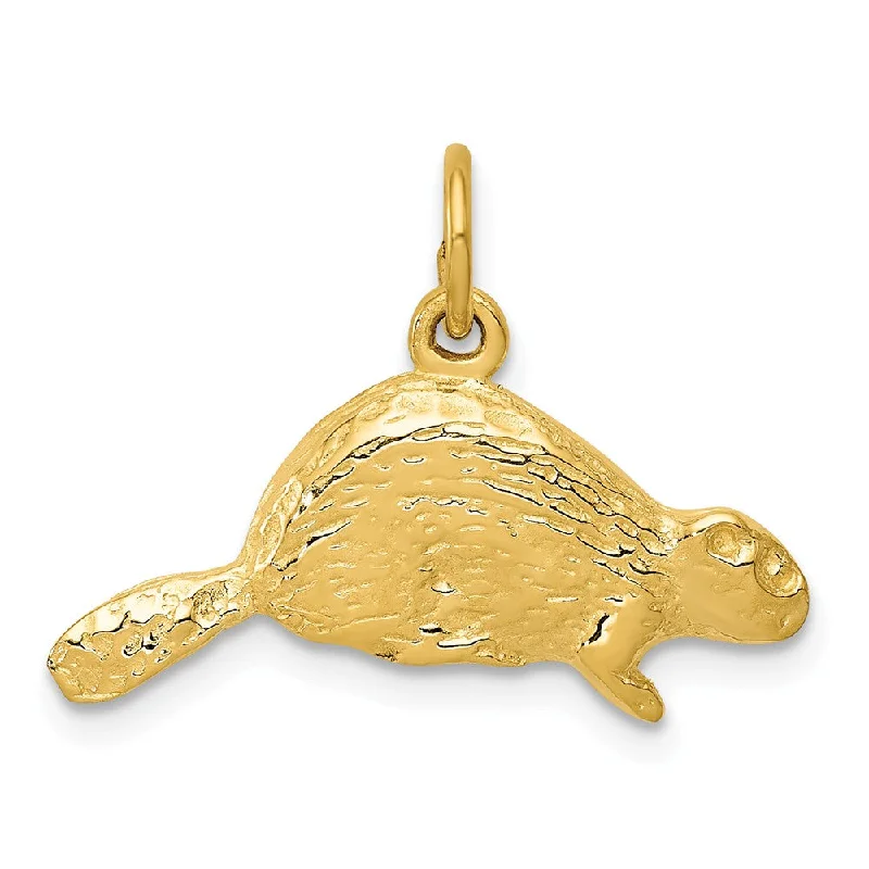 14k Yellow Gold Textured Beaver Charm or Pendant