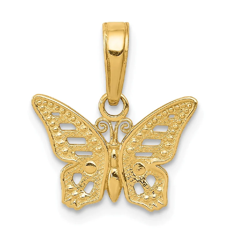 14k Yellow Gold Textured Cutout Butterfly Pendant, 13mm