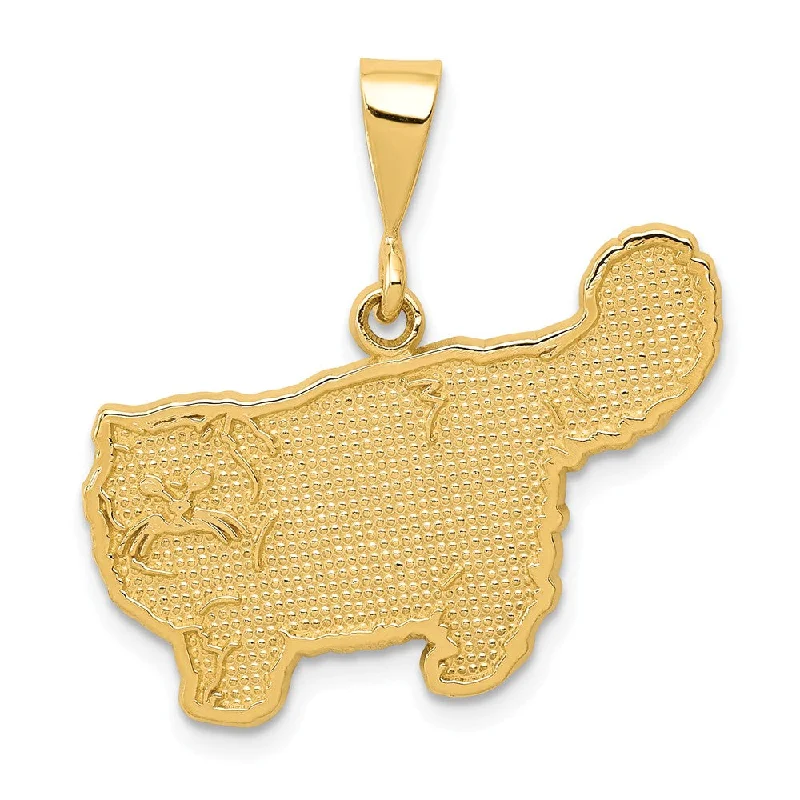 14k Yellow Gold Textured Persian Cat Pendant