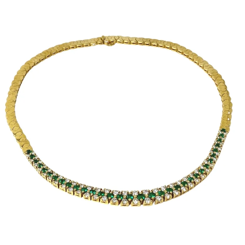 18K Gold Necklace with 33 Emeralds and 64 Diamonds