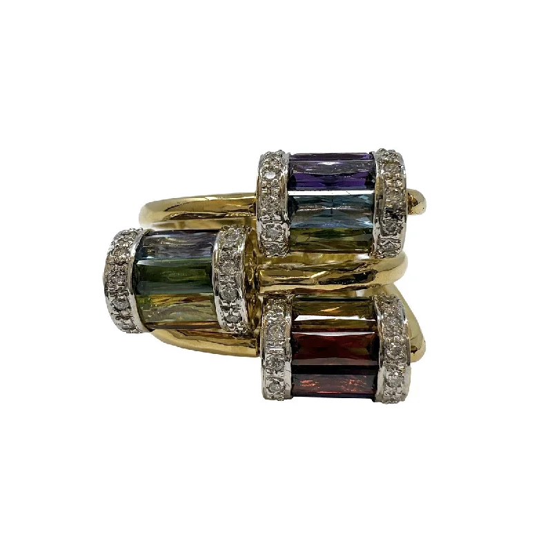 18K Gold Spinner Ring with Multicolored Tourmaline and Diamonds