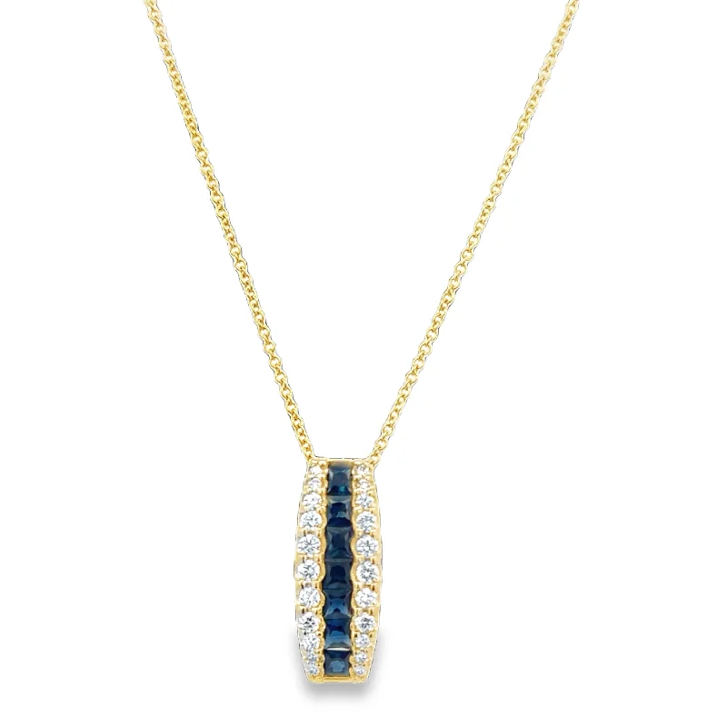 Curved Sapphire and Diamond Pendant in Yellow Gold