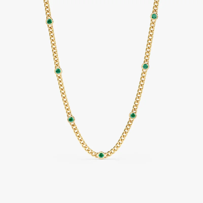 Emerald Cuban Chain Station Necklace, Salma