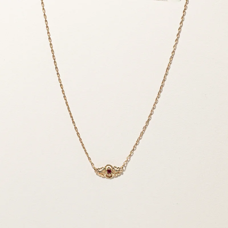 Filigree Synthetic Ruby Necklace | 0.07ctw | 15"|