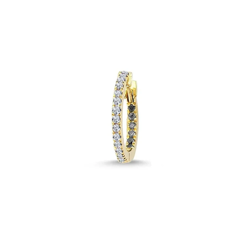 Claire Huggie - Single - 18K Gold Hoop w. Black & White Diamonds