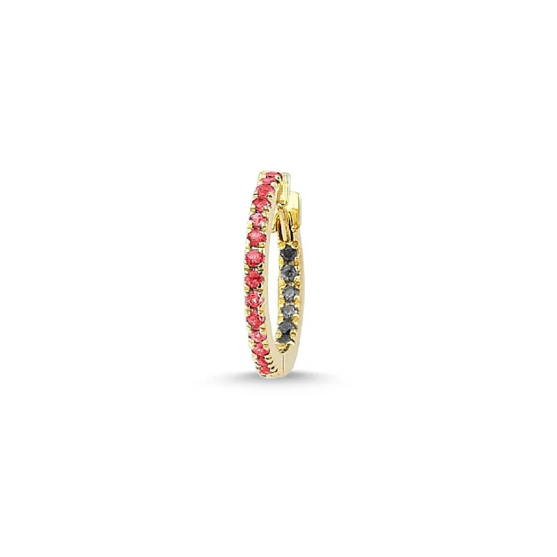 Claire Huggie - Single 18K Gold Hoop w. Diamonds & Rubies