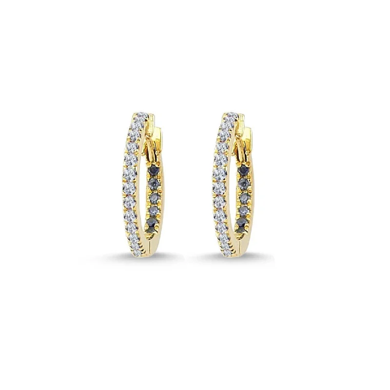 Claire Huggies 14K Gold Hoops w. Diamonds & Sapphire