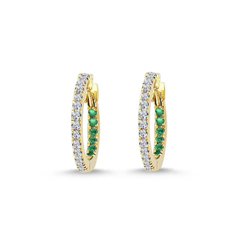 Claire Huggies 18K Gold Hoops w. Diamonds & Emeralds