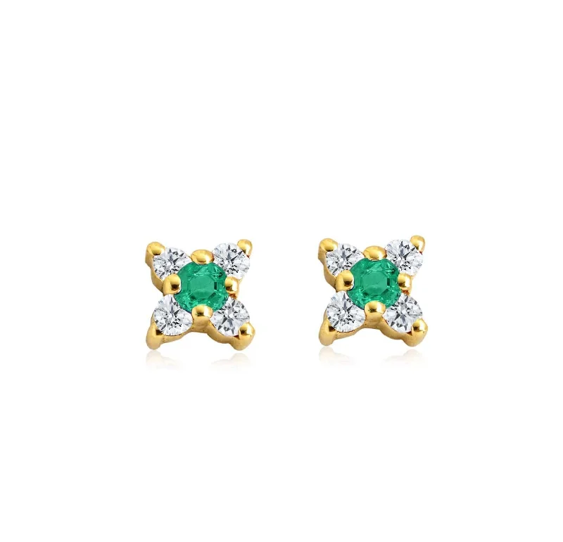 Seraphina 18K Gold Stud w. Diamonds & Emeralds