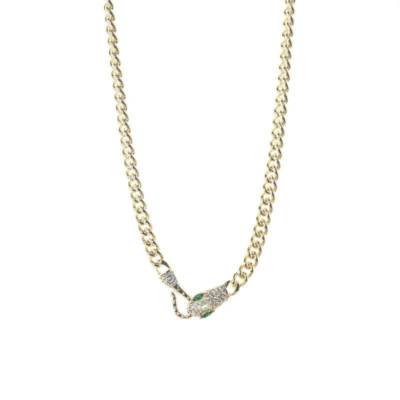 gold plated cobra link snake head clasp necklace