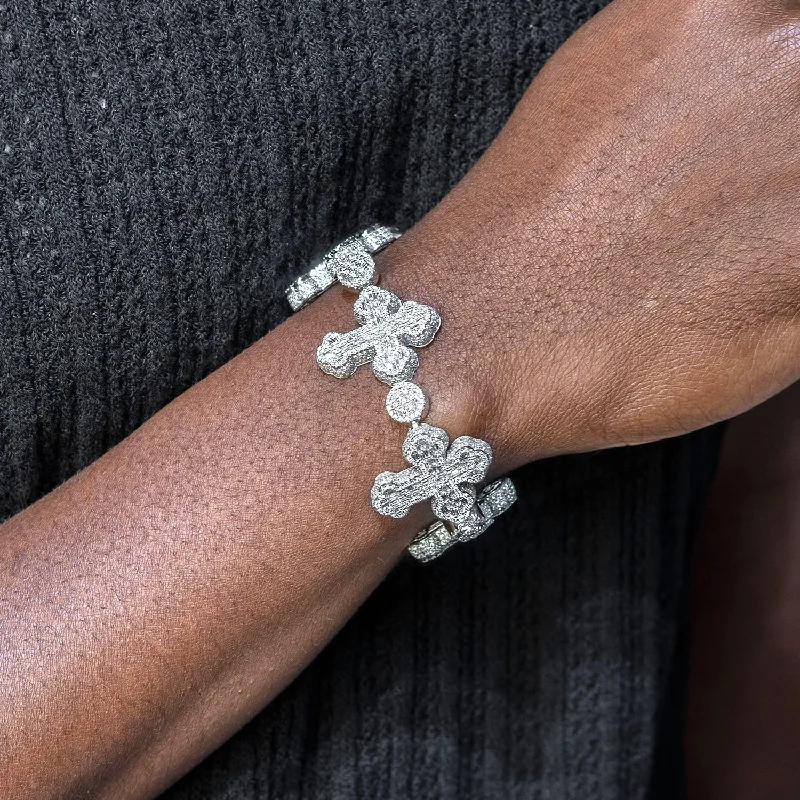 High End Jewelry - Iced Out Diamond Baguette Cross Bracelet