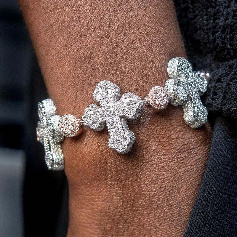 High End Jewelry - Iced Out Baguette Cross Bracelet