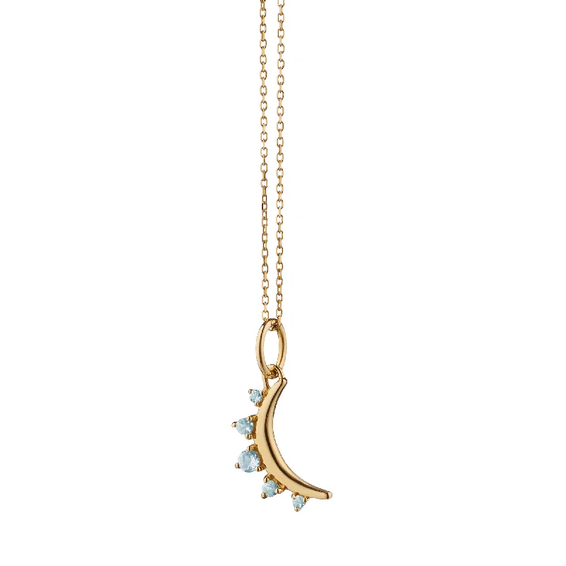 March Aquamarine "Moon" 18K Gold Birthstone Necklace