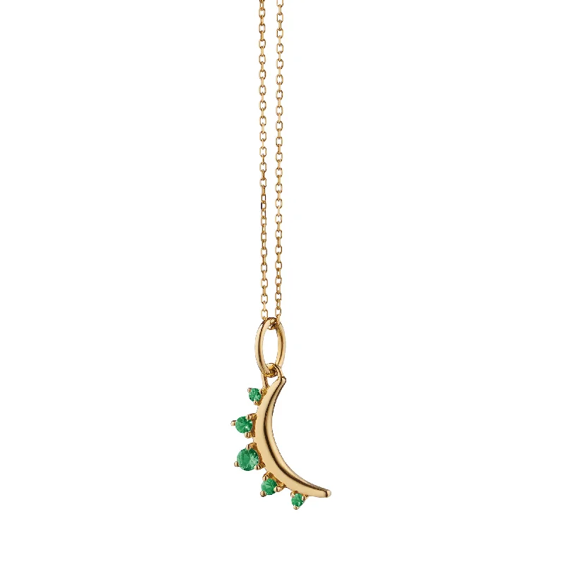 May Emerald "Moon" 18K Gold Birthstone Necklace