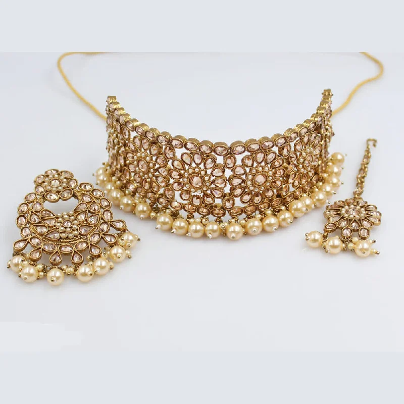 Rani Sati Jewels Gold Plated Crystal Stone Necklace Set