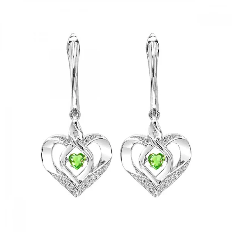 Silver Diamond and Created Gemstone Earrings- Peridot (August)