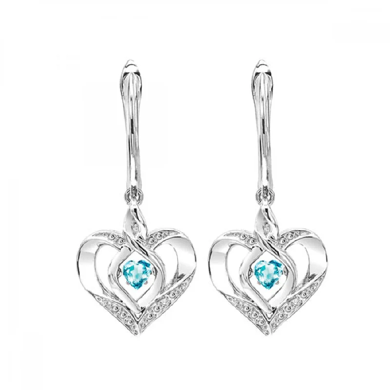 Silver Diamond and Created Gemstone Earrings- Blue Topaz (December)