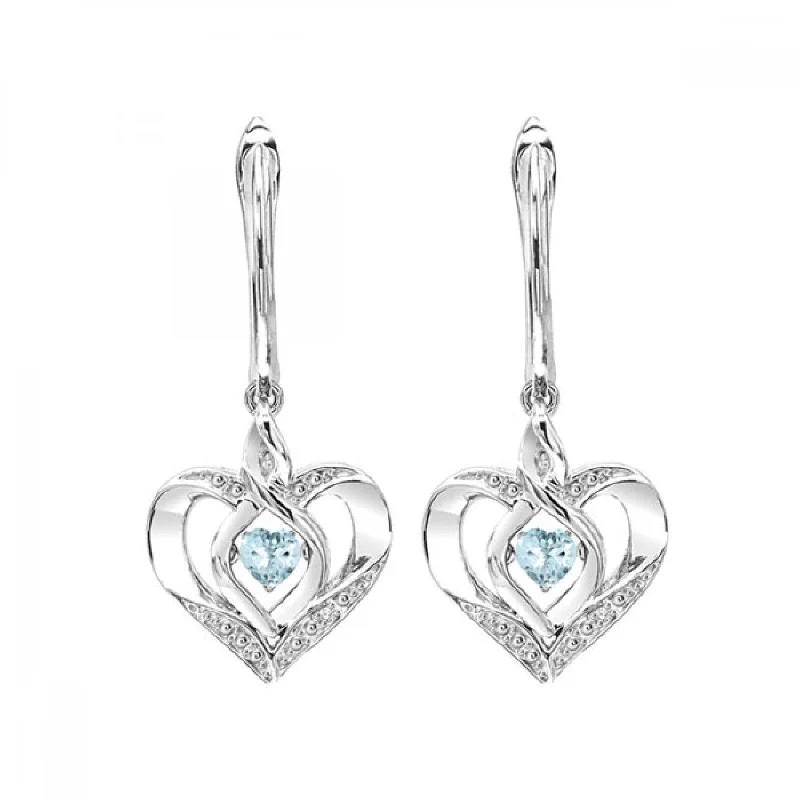 Silver Diamond and Created Gemstone Earrings- Aquamarine (March)