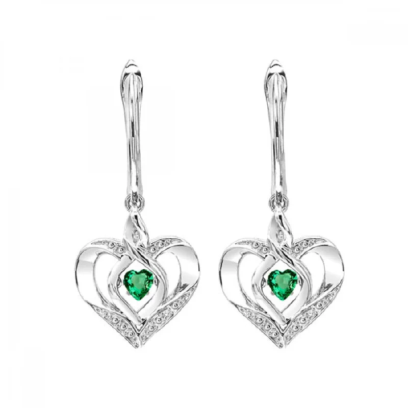 Silver Diamond and Created Gemstone Earrings- Emerald (May)