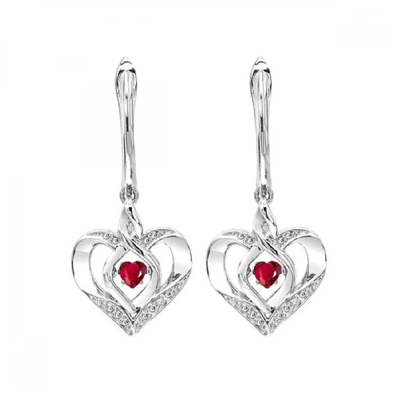 Silver Diamond and Created Gemstone Earrings- Ruby (July)