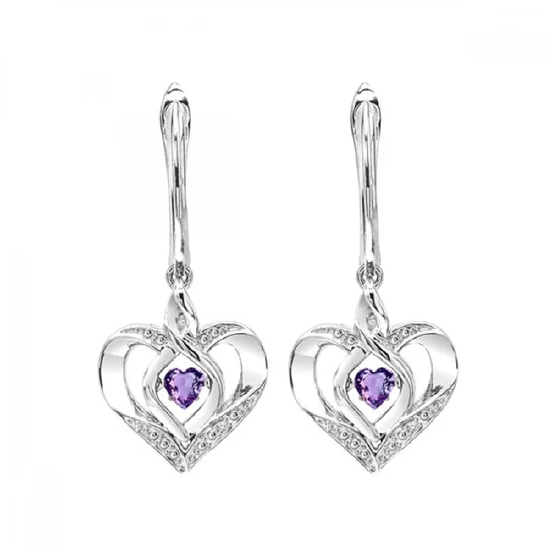 Silver Diamond and Created Gemstone Earrings- Alexandrite (June)