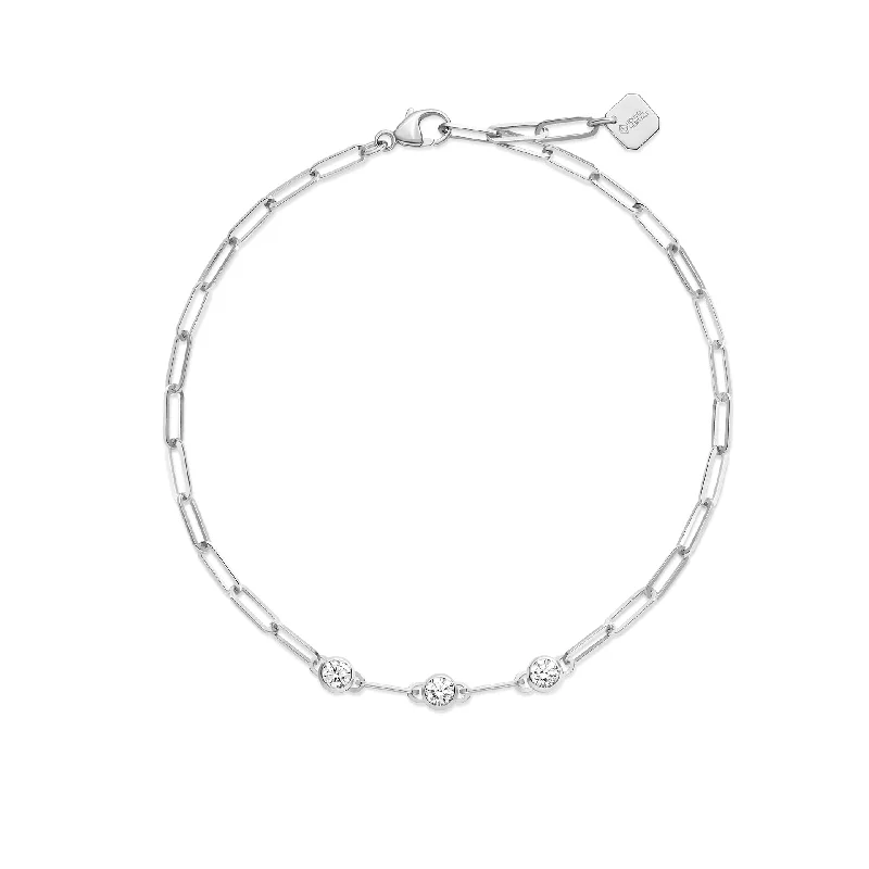 Round Trio Bezel Set Diamond White Gold Bracelet