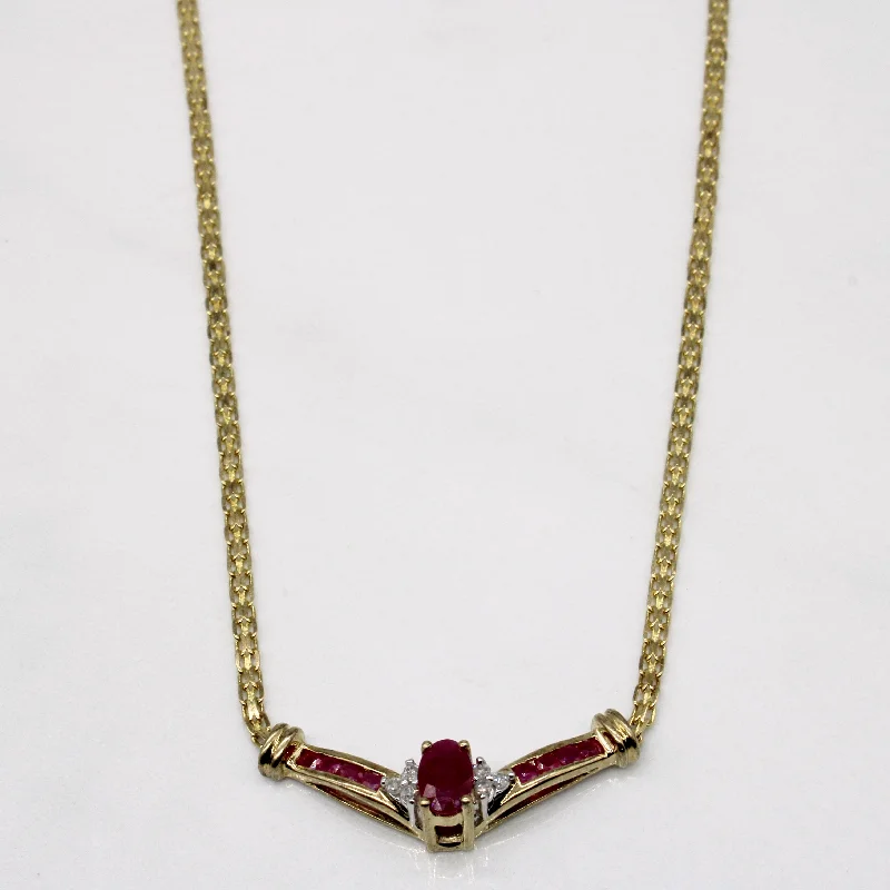 Ruby & Diamond Pendant Necklace | 0.75ctw, 0.05ctw | 16" |