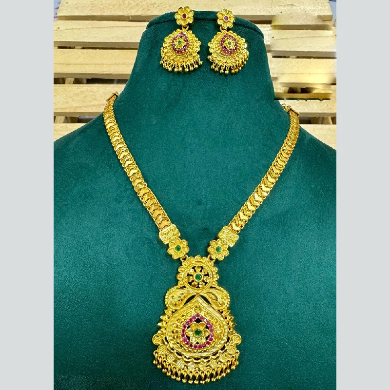 Siara Collections Forming Gold Pota Stone Long Necklace Set