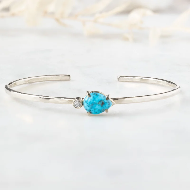 The Asymmetrical Turquoise + Diamond Cuff Bracelet | Sterling Silver