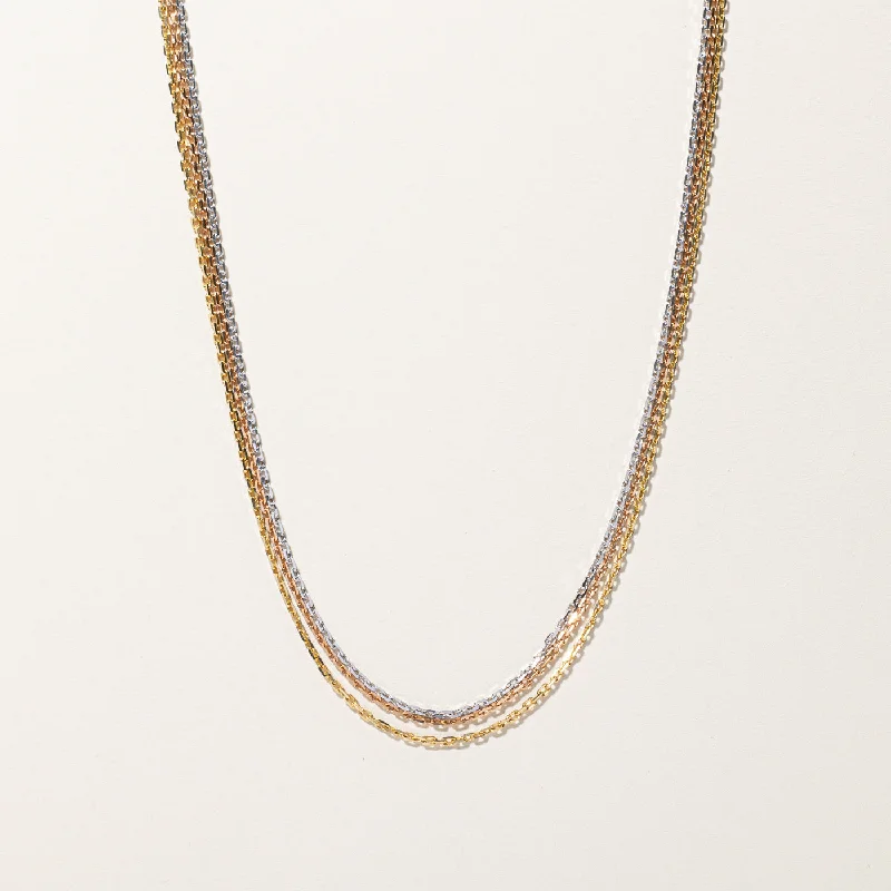 Tri Tone Gold Multi Layer Chain Necklace | 22"|